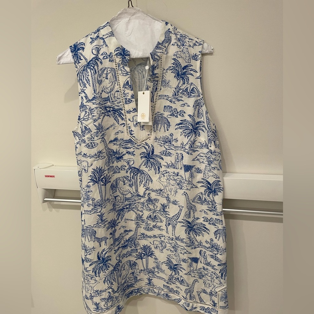 New with tags, linen Tory Burch sleeveless tunic dress, L